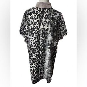 BWT Beaded Collar Gray Leopard Gracia Gray Floral Dress Animal Designer Silver